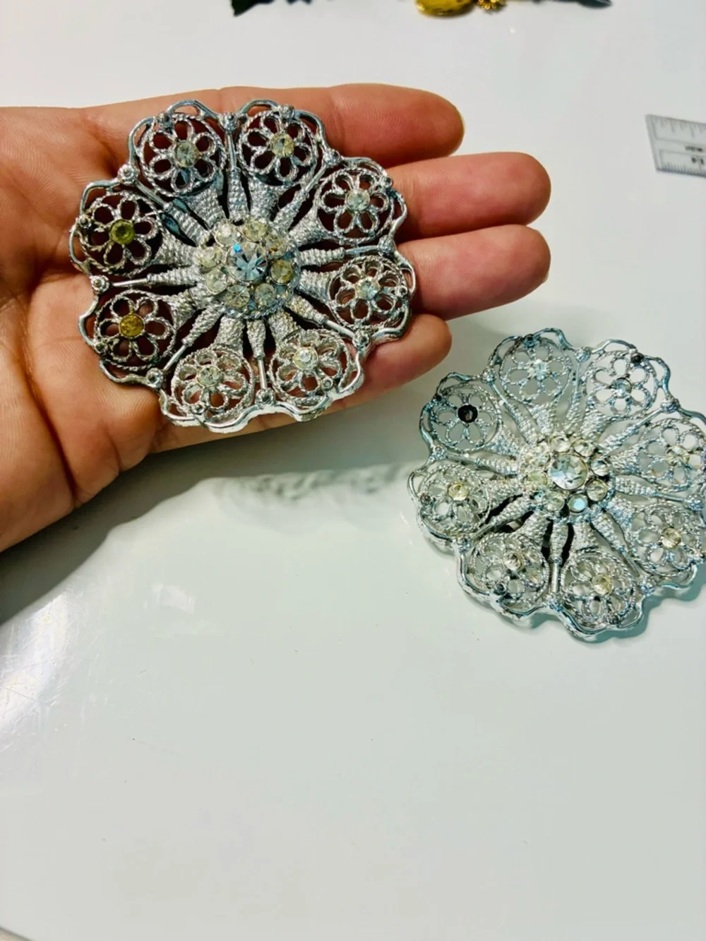 VTG Huge Silver Floral Filigree Statement Clip-On Pot Metal Shoe Clips
